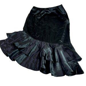 Cinq à Sept Women's 100% Silk Black Satin Ruffle Hem Evening Party Skirt, Size 8
